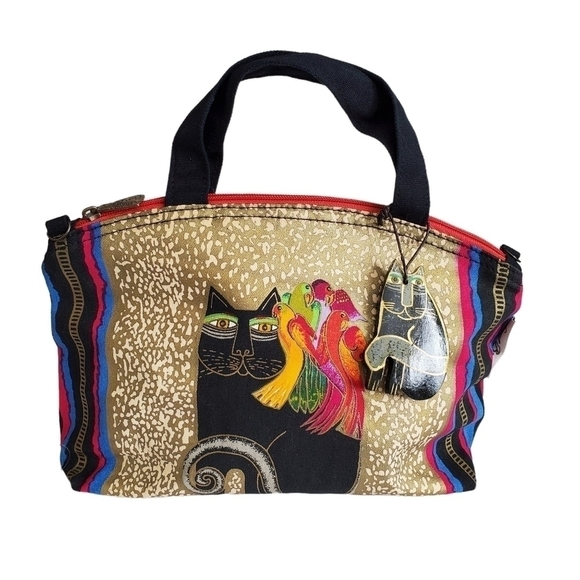 VINTAGE Laurel Burch Canvas Tote Bag - Cat and Birds( Parrots) - Picture 1 of 11
